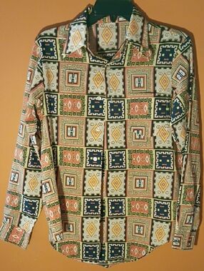 Casual Geometric Print Button-Down Shirt - Multicolor